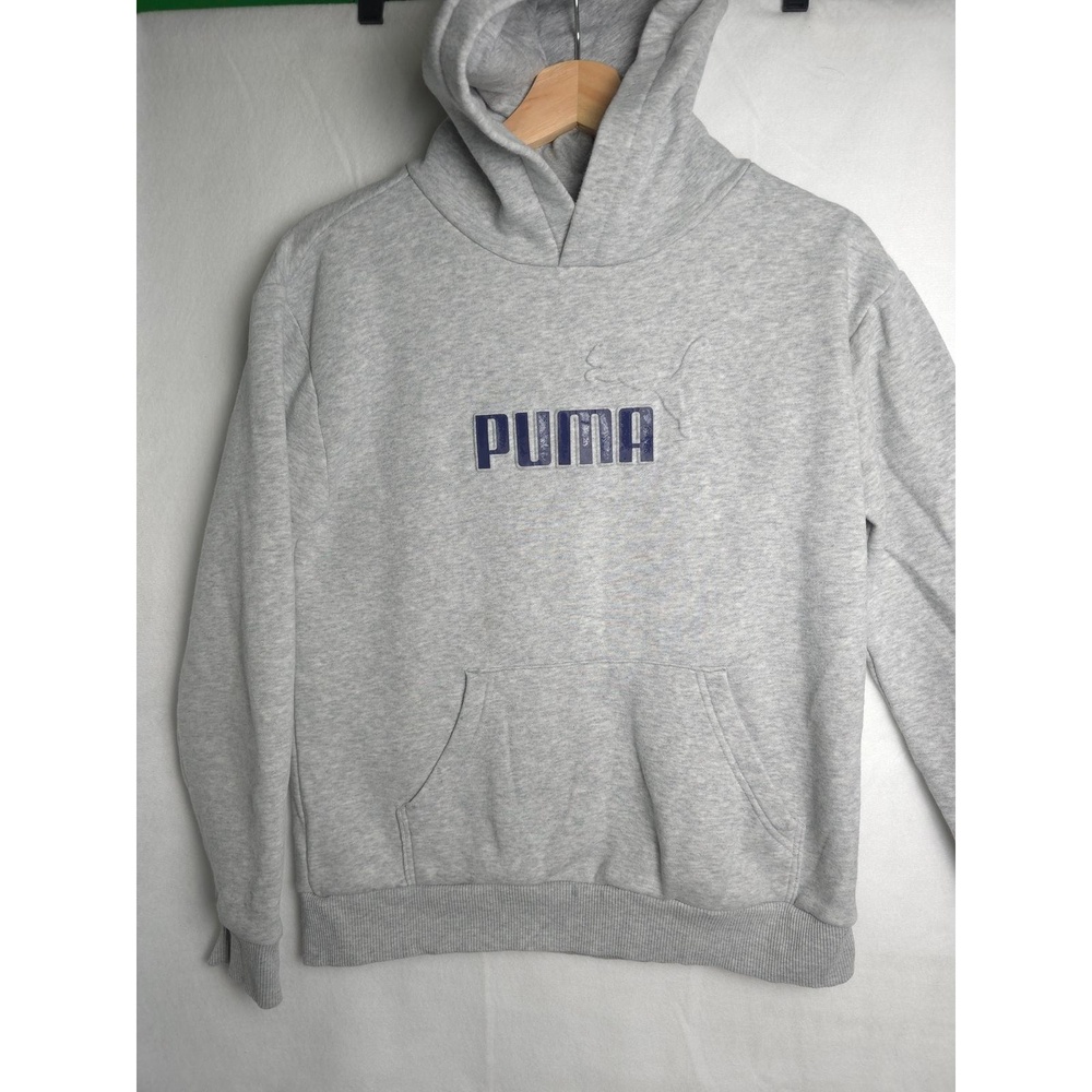 Puma Gray Large Kids Pullover Hoodie With embroidered Logo Sweatshirt Unisex